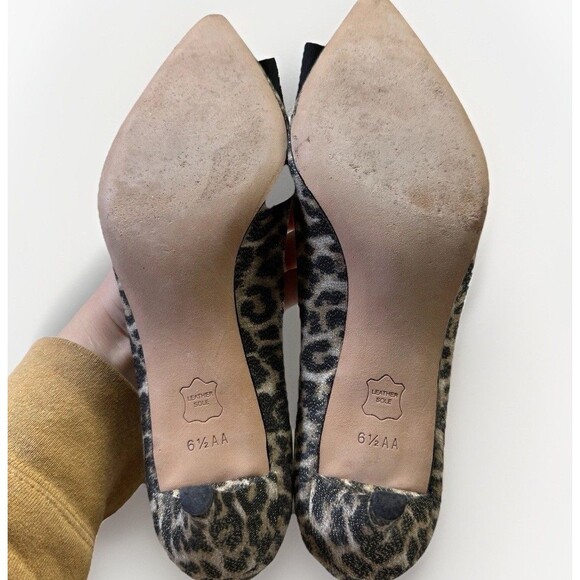 Vintage Talbots Leopard Print Bow Heels Women’s 6.5 AA Leather Sole Kitten Pumps - Picture 7 of 7
